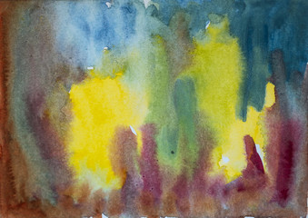 Abstract watercolor background with colorful different layers on paper texture	
