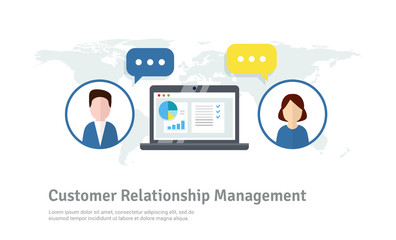 Organization of data on work with clients, CRM concept. Customer Relationship Management vector illustration.