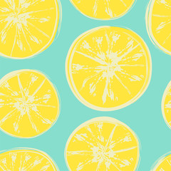 Seamless pattern with citrus painted with watercolor grunge brushes. Vector illustration 