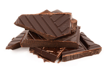 Dark chocolate on a white background