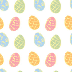 Seamless pattern with Easter colorful eggs on white background. Vector illustration 