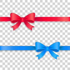 Obraz na płótnie Canvas Blue and Red Ribbons with Bows. Cartoon design