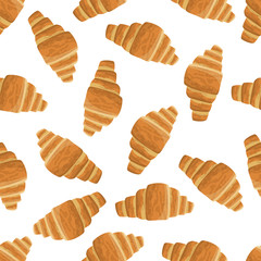 Seamless vector pattern of croissants on white background. Design concept for fabric, textile printing, wrapping paper or web