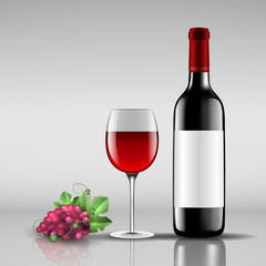 bottle of red wine with glass