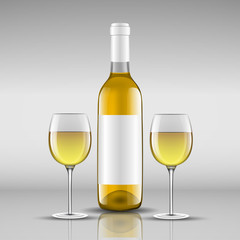 bottle of white wine with glass