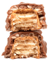 Chocolate with caramel on a white background