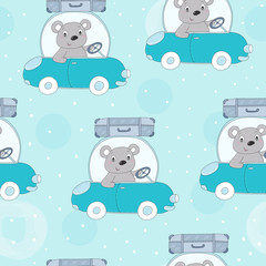 naadloos patroon met schattige teddybeer in de auto vectorillustratie