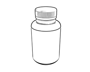 Black and white vector image of plastic jar for drugs.