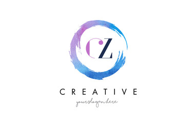 CZ Letter Logo Circular Purple Splash Brush Concept.