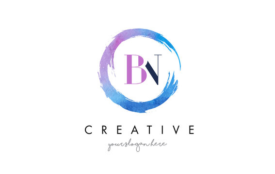 BN Letter Logo Circular Purple Splash Brush Concept.