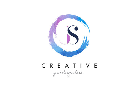 JS Letter Logo Circular Purple Splash Brush Concept.