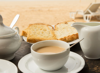 coffee and toasts on the beach