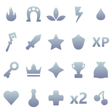Silver vector gaming icons set. Assets set for game design and web application.