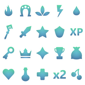 Colorful vector gaming icons set. Assets set for game design and web application.