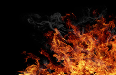 Fototapeta na wymiar Firestorm texture. Bokeh lights on black background, shot of flying fire sparks in the air