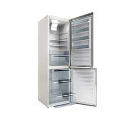 Stainless steel modern open refrigerator 3d illustration no shadow