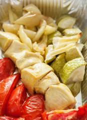 Healthy food in boxes, diet concept.