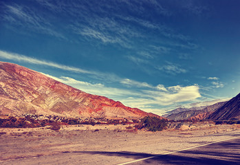 Trail Around The Mountain Of Seven Colours, Cerro de los Siete Colores, located in the Quebrada de Humahuaca which is a UNESCO World Heritage Site since 2003. Jujuy, Argentina