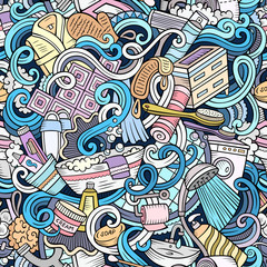 Cartoon cute doodles Bathroom seamless pattern