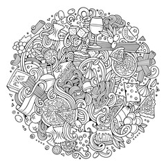 Cartoon cute doodles hand drawn italian food illustration