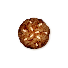 Delicious vector chocolate cookie with almond on white background