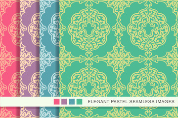 Seamless pastel background set spiral curve royal frame