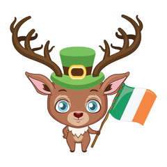 Red deer ( symbolic animal of Ireland ) holding the flag of Ireland