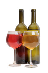Glass and bottle wine on white background