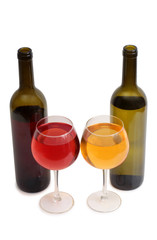 Glass and bottle wine on white background