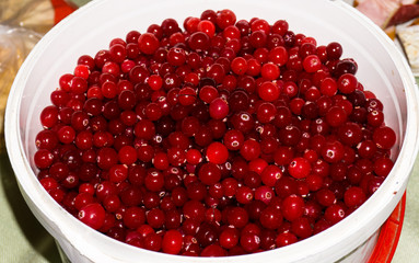 red ripe cranberries.view background