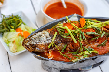 Fried Snake Head Fish Hot and Sour Soup