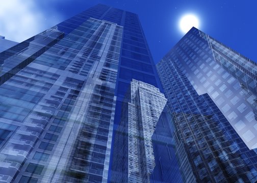 Nice view of the skyscrapers against the sky with clouds, 3d rendering
