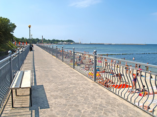 PIONEER, RUSSIA. A view of a promenade on the bank of the Baltic Sea