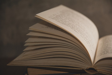 opened old book - yellow pages on a gray background