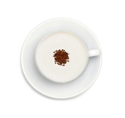 sugar and coffee in white coffee cup isolated on white