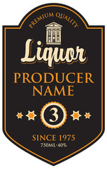 black label for liqueur in frame with building in retro style