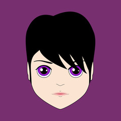kawaii sad man with big violet eyes anime