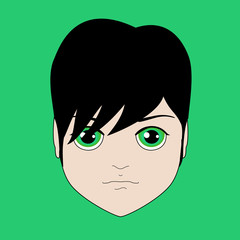 kawaii annoyed man with big green eyes Anime
