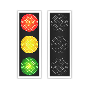 Road Traffic Light Vector. Realistic LED Panel. Sequence Lights Red, Yellow, Green. Go, Wait, Stop Signals. Isolated On White Background.