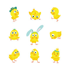 Set of funny Easter chickens