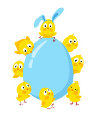 Easter background with egg and chickens