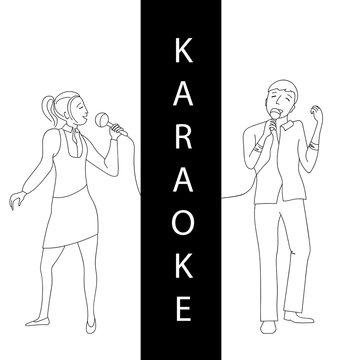 Man and woman singing into microphone vector