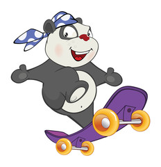 Illustration of a Cute Panda Skateboarder. Cartoon Character 