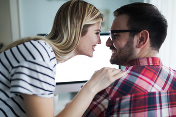 Supportive woman caring for husband