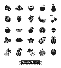 Fotobehang Fruit Glyph Icon Vector Set. Collection of 25 fruit symbols. © eyewave