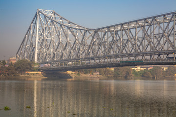 Howrah Bridge - The Cantilever bridge on river Hooghly at Kolkata, India in close up.