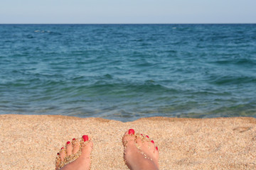 Fototapeta na wymiar Sommer, Sonne, Strand und Blick aufs Meer