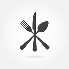Spoon, Fork and Knife icon. Crossed symbol. Flat Vector illustration.