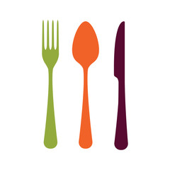 Spoon, fork and knife icon. Colorful vector illustration.