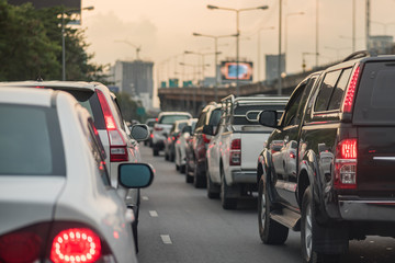 traffic jam with row of car